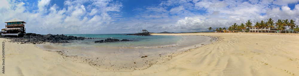White sanded beach at Galapagos islands, Ecuador, Pacific ocean (Panorama)