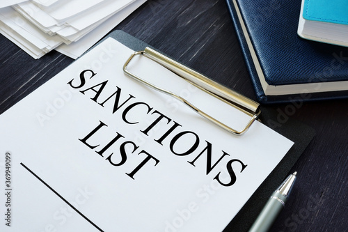 Sanctions list is shown on the conceptual photo photo