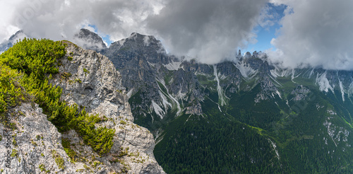 Fototapeta Naklejka Na Ścianę i Meble -  Hiking in the Alps in the Stubai Valley on summer vacation in beautiful nature, Tyrol, Austria