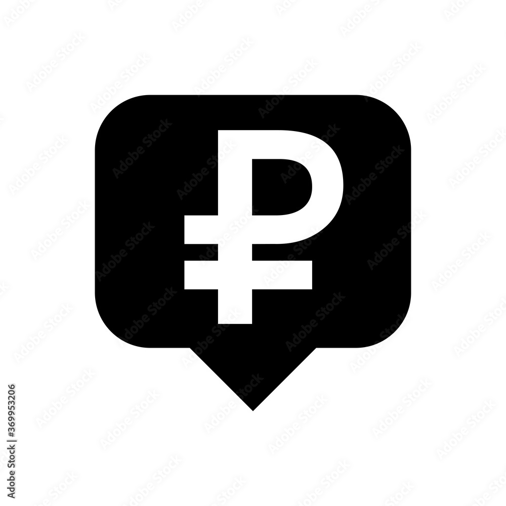 Obraz premium ruble currency symbol in speech bubble square black for icon isolated on white, russia ruble money for app symbol, simple flat russian ruble money, currency digital ruble coin for financial concept