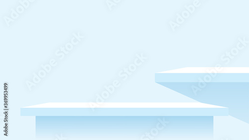 wood plank shelf on wall light blue pastel soft color, modern shelf for display show on space wall room, cute and chic counter desk panel for decoration, empty table top panel, background copy space