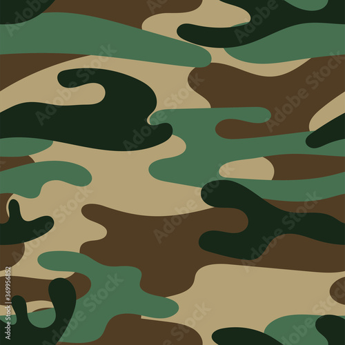 Military camouflage seamless pattern. Khaki texture. Trendy background. Abstract color vector illustration. For design wallpaper, wrapping paper, fabric.