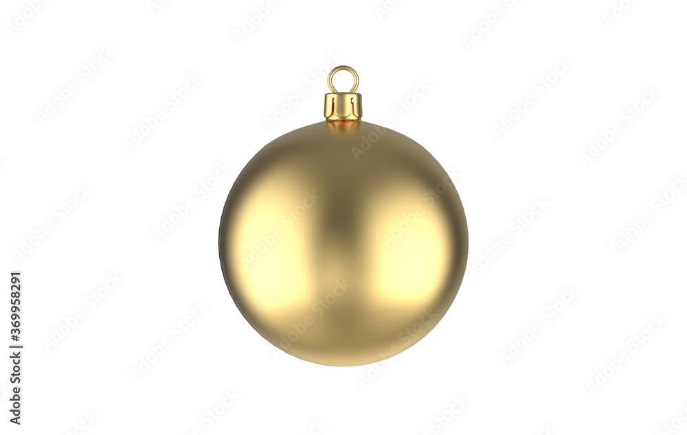 Golden Christmas ball mockup template on isolated white background, 3d illustration