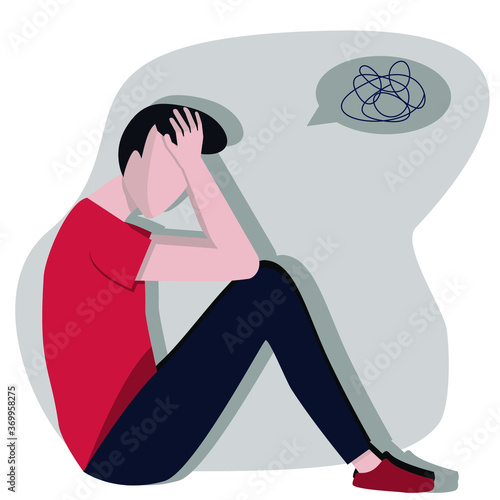 Depressed mood. An oppressed person. Stressful situation. Depressive person. Concept art depression. Flat illustration. Vector image.