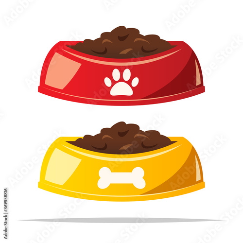 Dog food in bowl vector isolated illustration