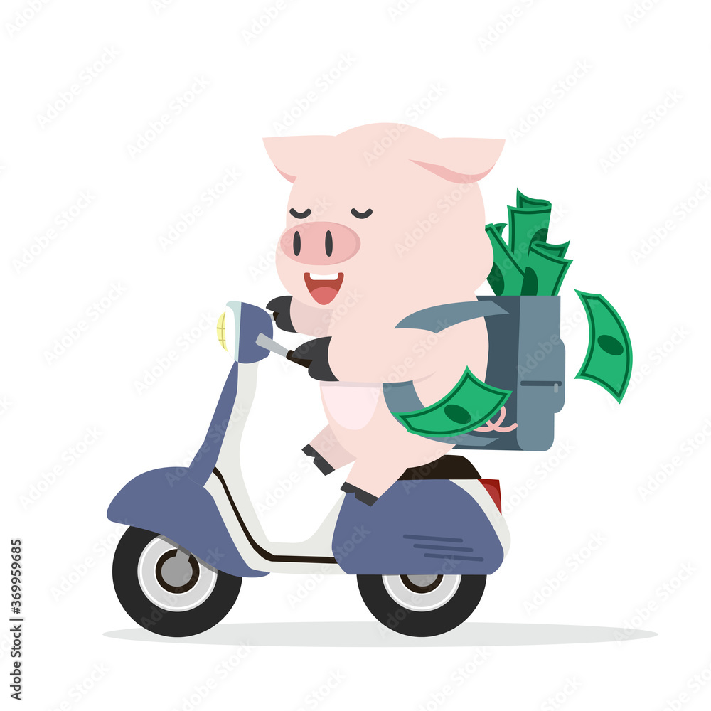 Cute cartoon pig riding motorcycle Cute cartoon pig riding motorcycle
