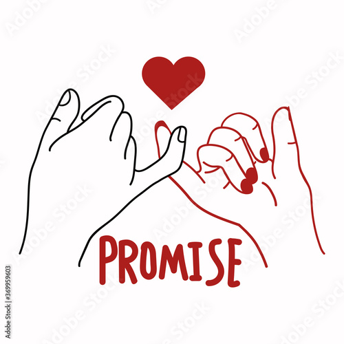 Hand Promise outline vector with red heart concept