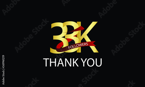 33K, 33.000 Followers Thank You anniversary Red logo with Tosca ribbon. For Social Medias - Vector	
