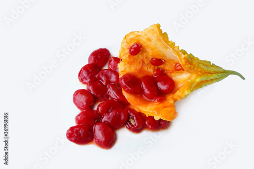 Ripe fruite of Momordica charantica on white backgroud .its commonly known as bitter melon or bitter squash or pavakka photo