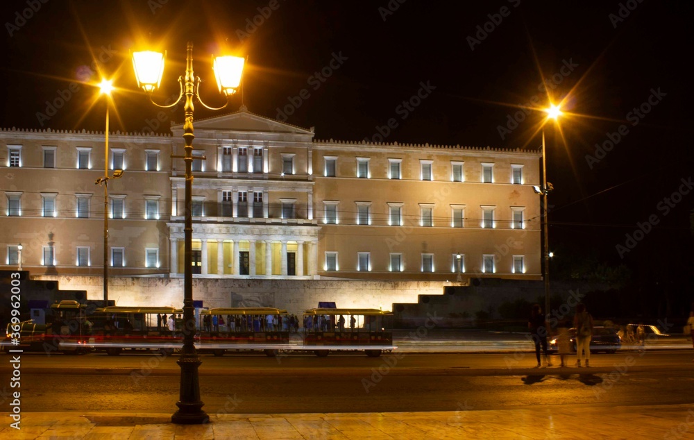 Hellenic House of Parliament in Athens at night