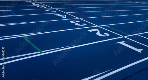 Blue Running Track with White Lane Numbers