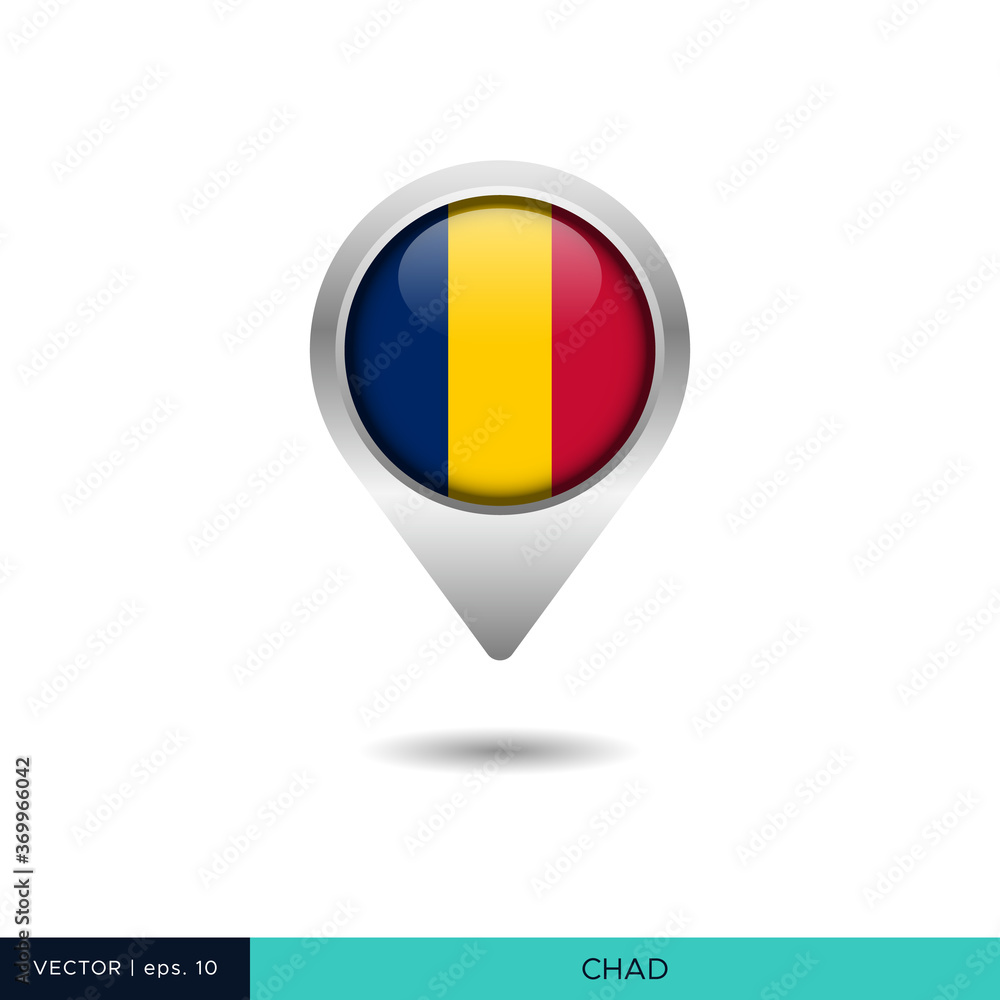 Fototapeta premium Chad flag map pin vector design template