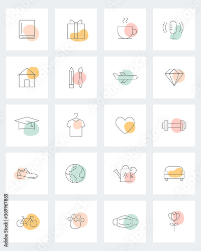 Social Media Story Highlight Cover. Lifestyle Line Icons and Natural Organic Shapes. Daily Planner Icons. Vector Design