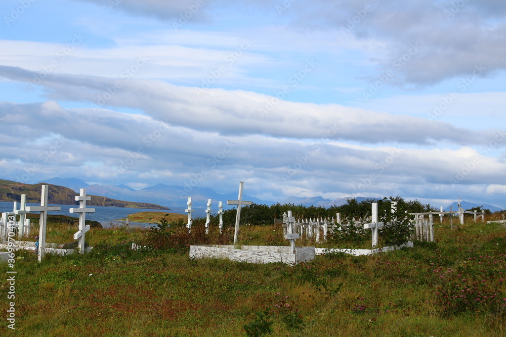 View from the graveyard to Sand Point Popof Aleutian Islands, Alaska, United States View from the graveyard to Sand Point Popof Aleutian Islands, Alaska, United States