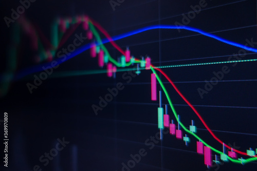 Stock exchange market graph on screen monitor. Economic and financial concept.