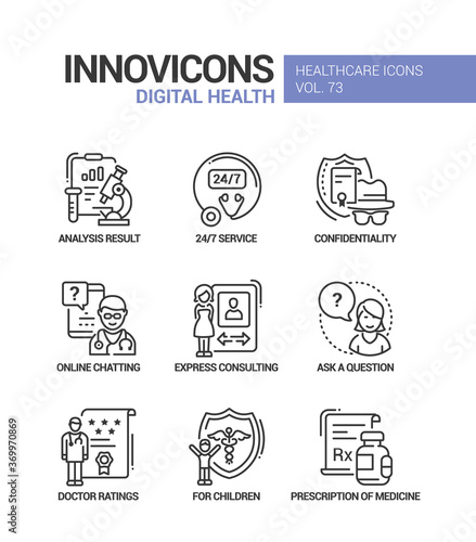 Digital health line design style icons set