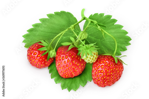 Strawberry isolated on white background. Fresh berry with clipping path and full depth of field. Top view. Flat lay