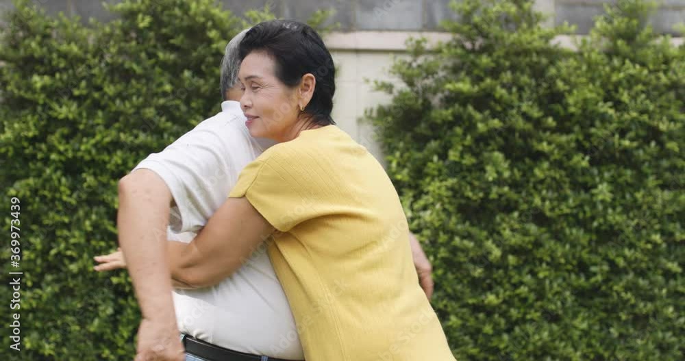 Slow motion and close up of Portrait of happy grandparents, Asian Thai old couple or senior look eye together and hug in garden
Slow motion and close up of Portrait of happy grandparents, Asian Thai old couple or senior look eye together and hug in garden