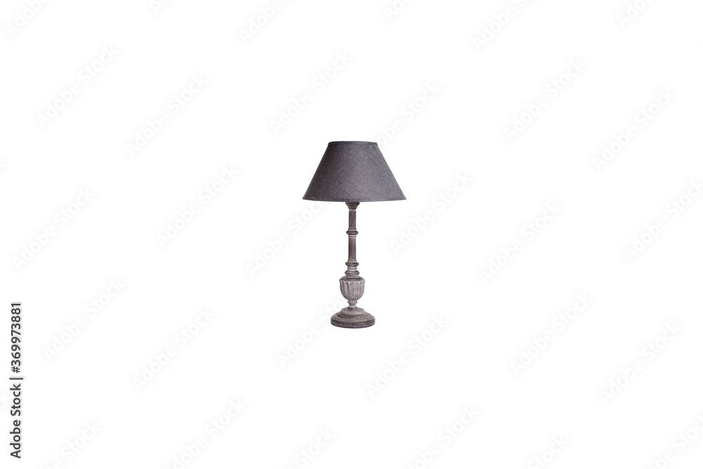 dark wood colored table lamp and shade with stand on white back ground dark wood colored table lamp and shade with stand on white back ground