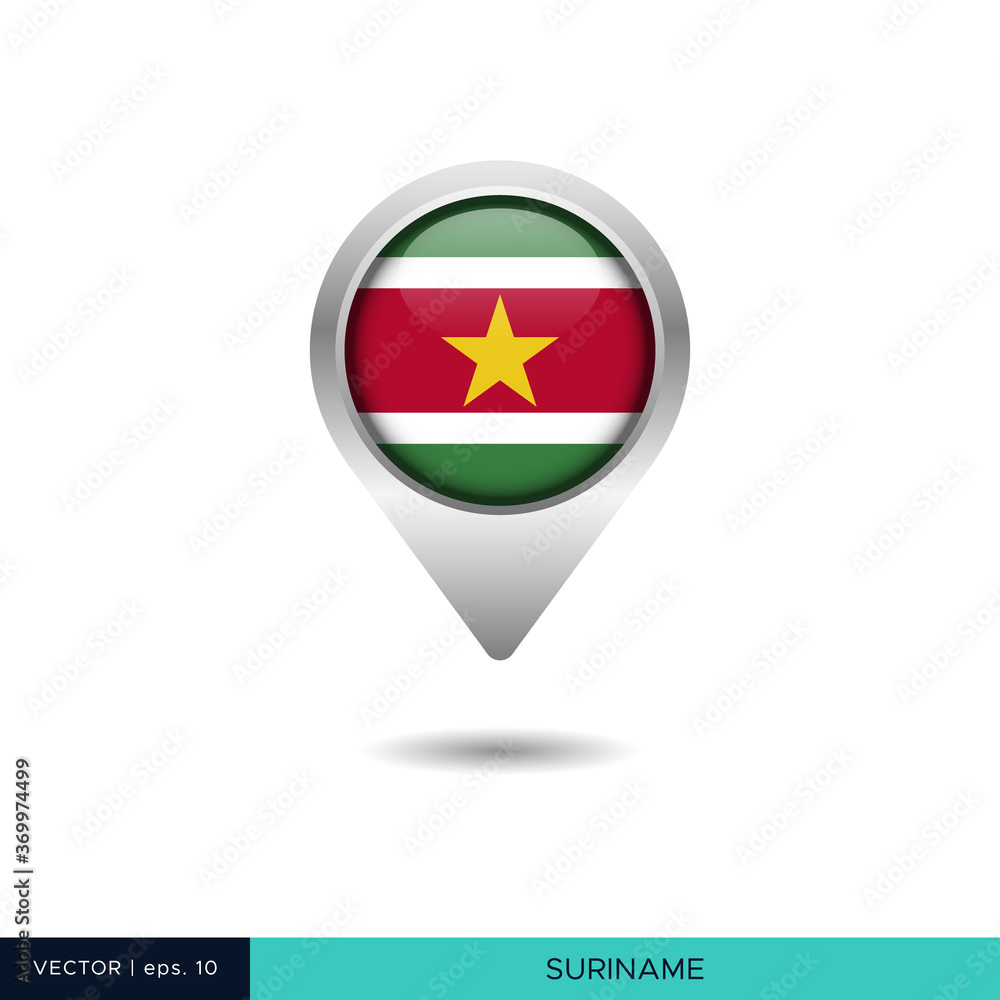 Suriname flag map pin vector design template Suriname flag map pin vector design template