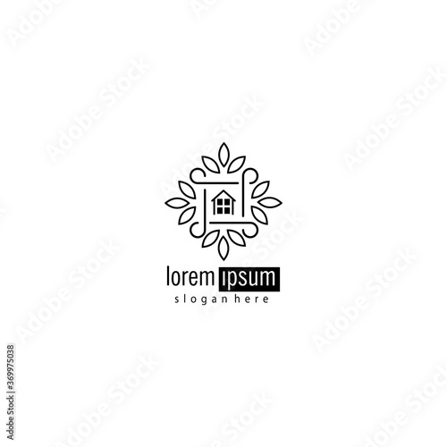 Flower line logo emblem home decoration design template vector