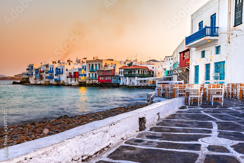 Little Venice with greek tavern in Mykonos, Greece