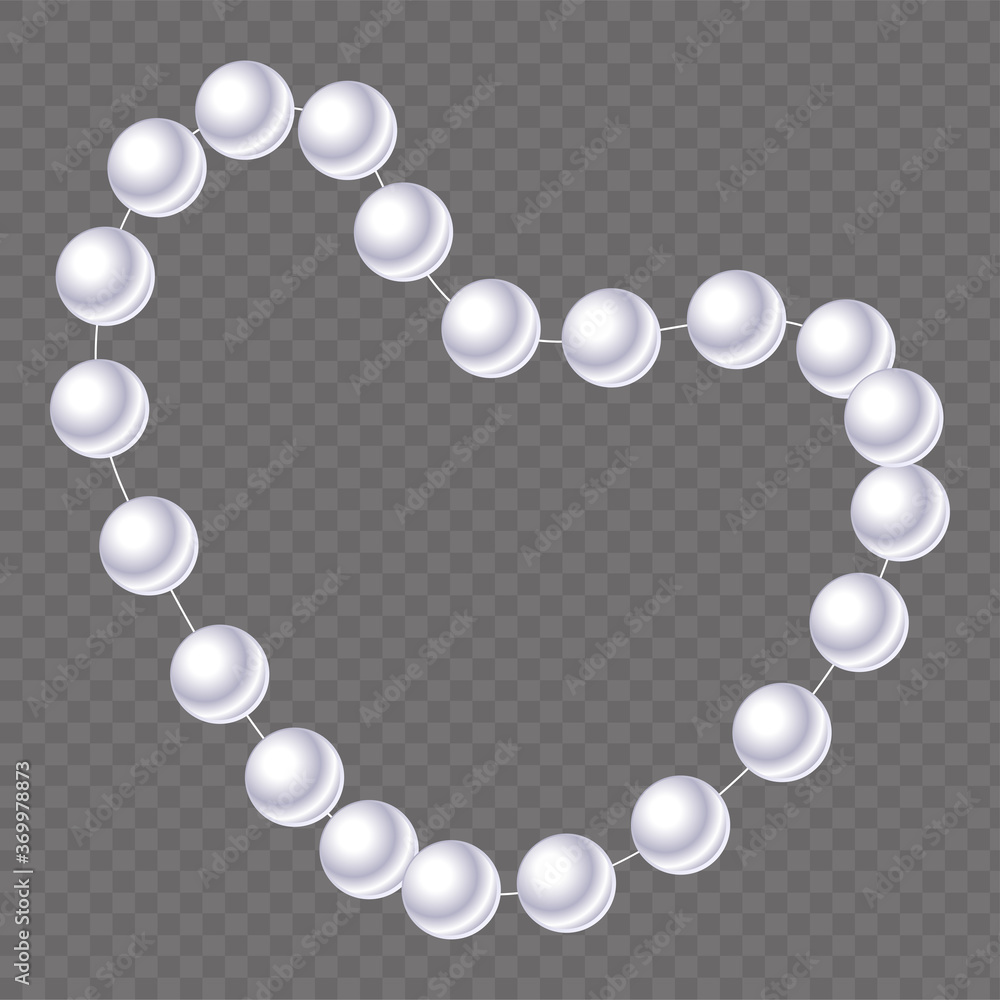 Obraz premium Realistic Pearl Necklace in the form of heart on a transparent background. Vector