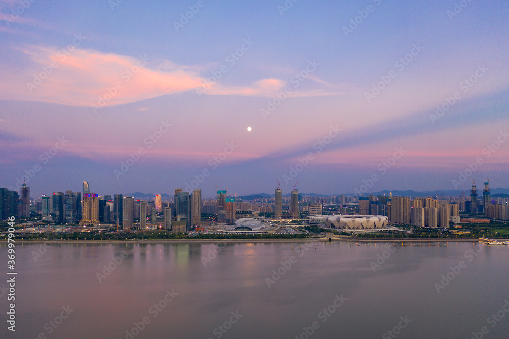 aerial view of hangzhou city skyline at night