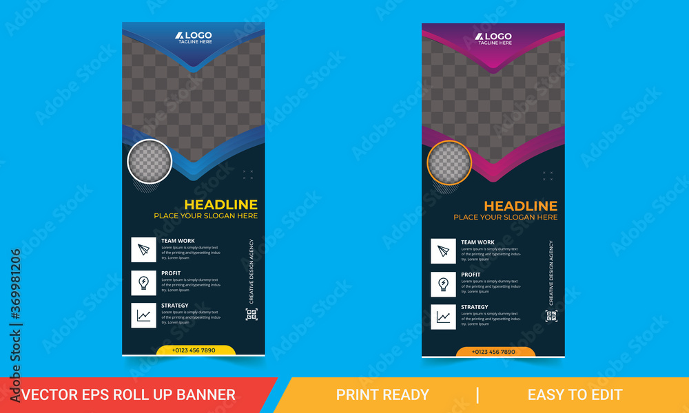 Naklejka Print ready Red roll up business banner design vertical template vector, advertising presentation abstract geometric background, modern publication display and flag-banner, layout in rectangle size.