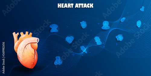 Human heart attack, sign, and symptom of treatment.A concept hospital for wallpaper and web.