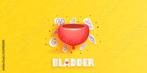 Human bladder and treatment papercut style. A concept hospital for wallpaper and web.