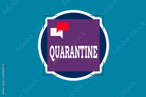 Text sign showing Quarantine. Business photo showcasing restraint upon the activities of an individual or the transport of goods Two Empty Speech Bubble Overlapping on Blank Square Shape above a photo