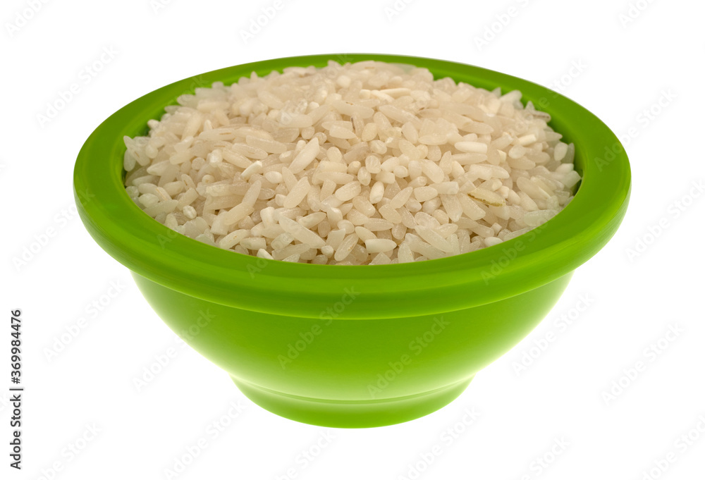 Enriched long grain rice in a green bowl Enriched long grain rice in a green bowl