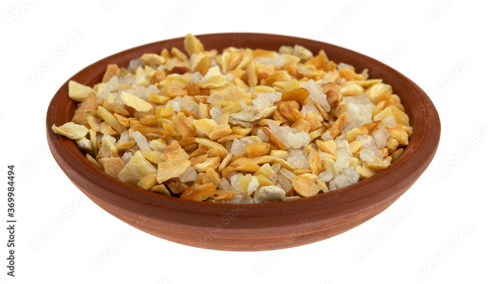 Garlic and sea salt in a small bowl Garlic and sea salt in a small bowl