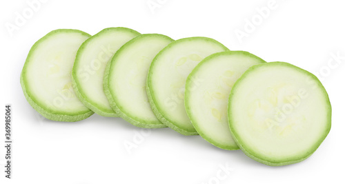 zucchini or marrow slices isolated on white background with clipping path and full depth of field