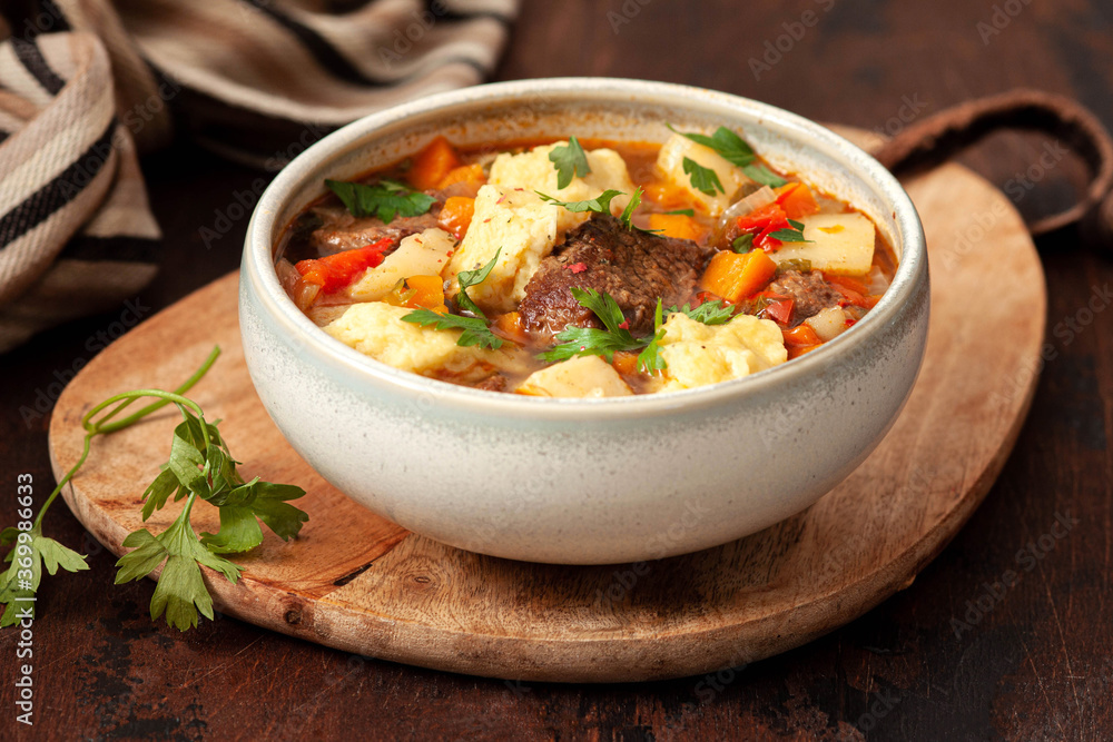 Traditional Hungarian beef goulash with red pepper Traditional Hungarian beef goulash with red pepper