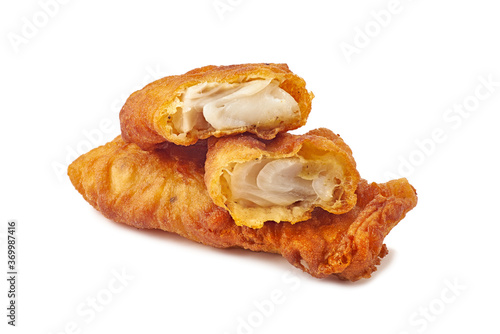Canvastavla Crispy pieces of fish fry on white