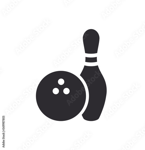 Bowling pins with ball icon. Bowling game. Bowling ball and pin icon. Simple icon skittles with ball. Logo template. Bowling club, tournaments. Sport icon.