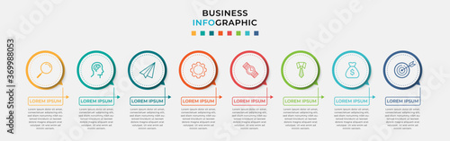 Business Infographic design template Vector with icons and 8 eight options or steps. Can be used for process diagram, presentations, workflow layout, banner, flow chart, info graph