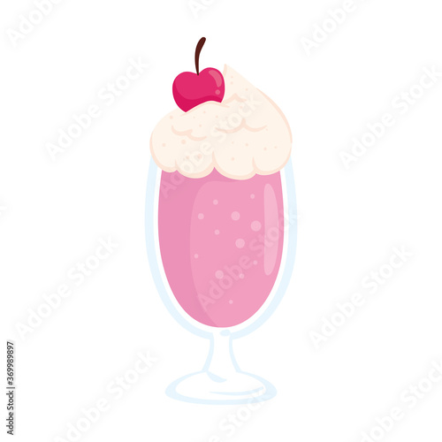 delicious cup of milkshake with cherry on white background vector illustration design