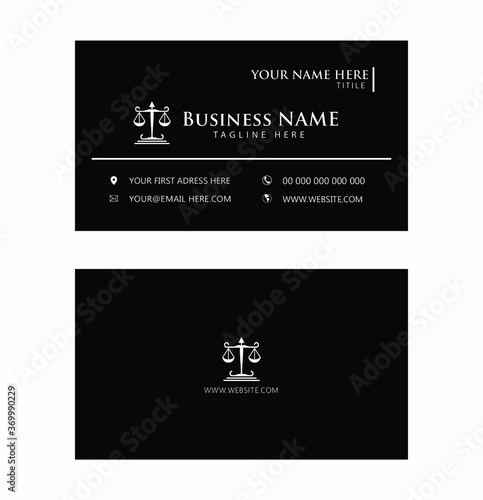 simple and modern attorney or law firm business card design template of black color background