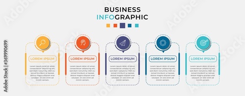 Business Infographic design template Vector with icons and 5 five options or steps. Can be used for process diagram, presentations, workflow layout, banner, flow chart, info graph