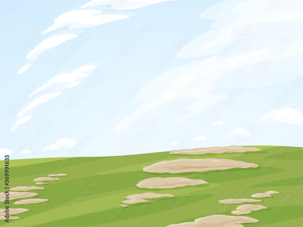 少し荒れた草原と空の風景_背景イラスト