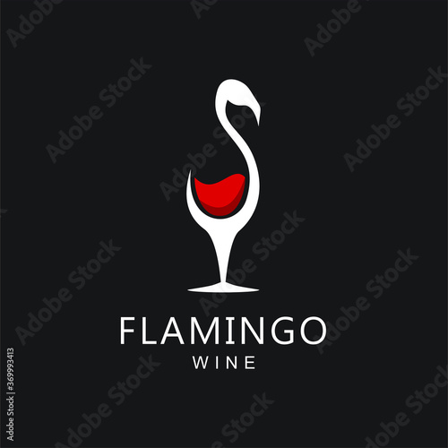 Flamingo Logo design vector template with Wine Concept style. Drink icon for bar Company And Business.