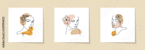 Abstract set with Woman face, silhouette, floral