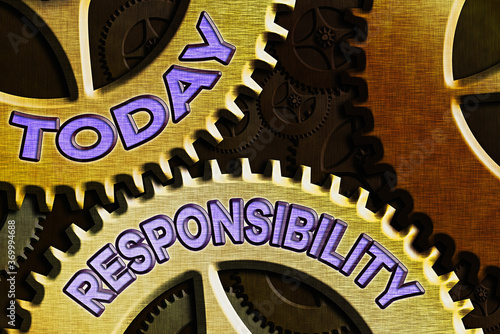 Conceptual hand writing showing Responsibility. Concept meaning state of being responsible, something for one is responsible System Administrator Control, Gear Configuration Settings photo