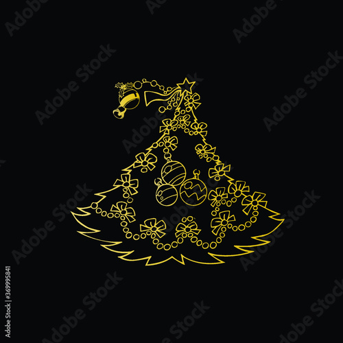 golden christmas tree with snowflakes