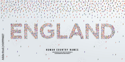 Human country name England. large group of people form to create country name England. vector illustration.