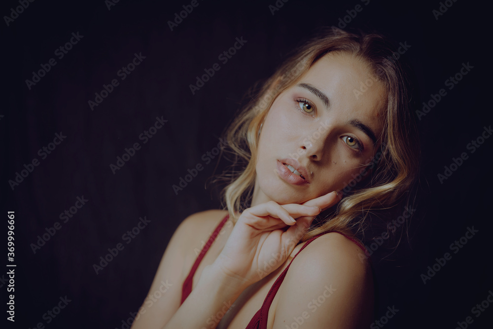 Naklejka premium Young blonde lady fashion style model