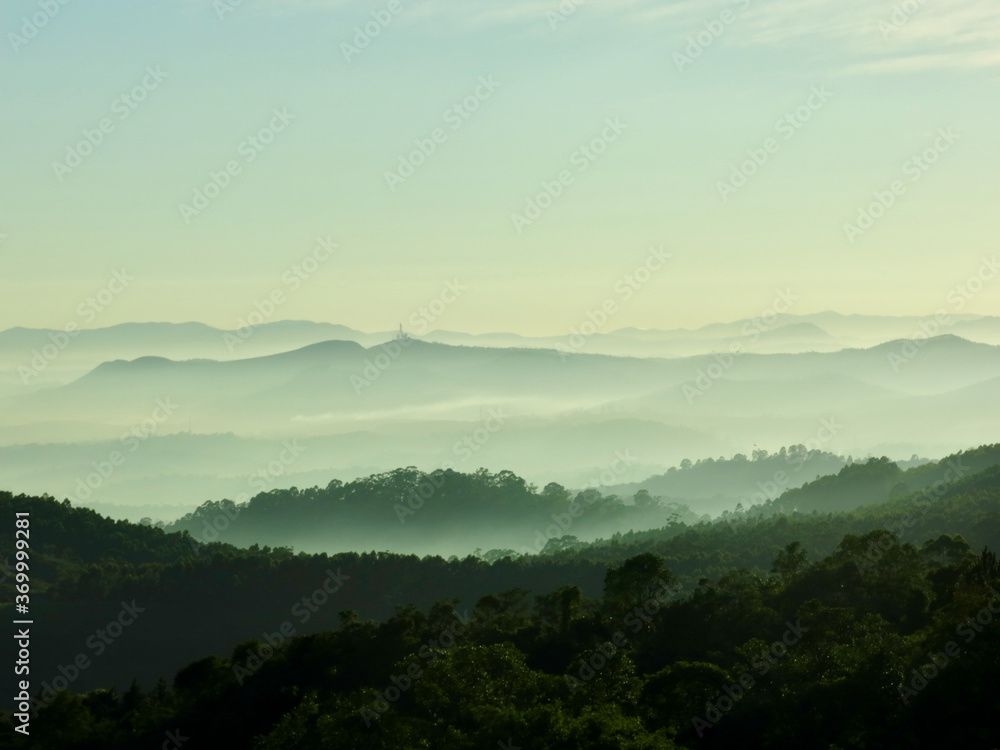 Fog covering valley at dawn